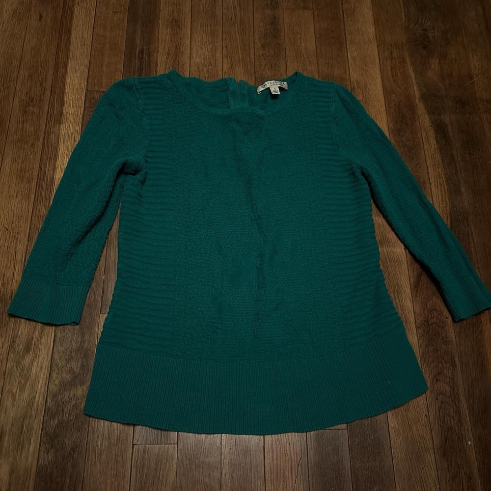 Versona Teal Crewneck Ribbed Knit Sweater